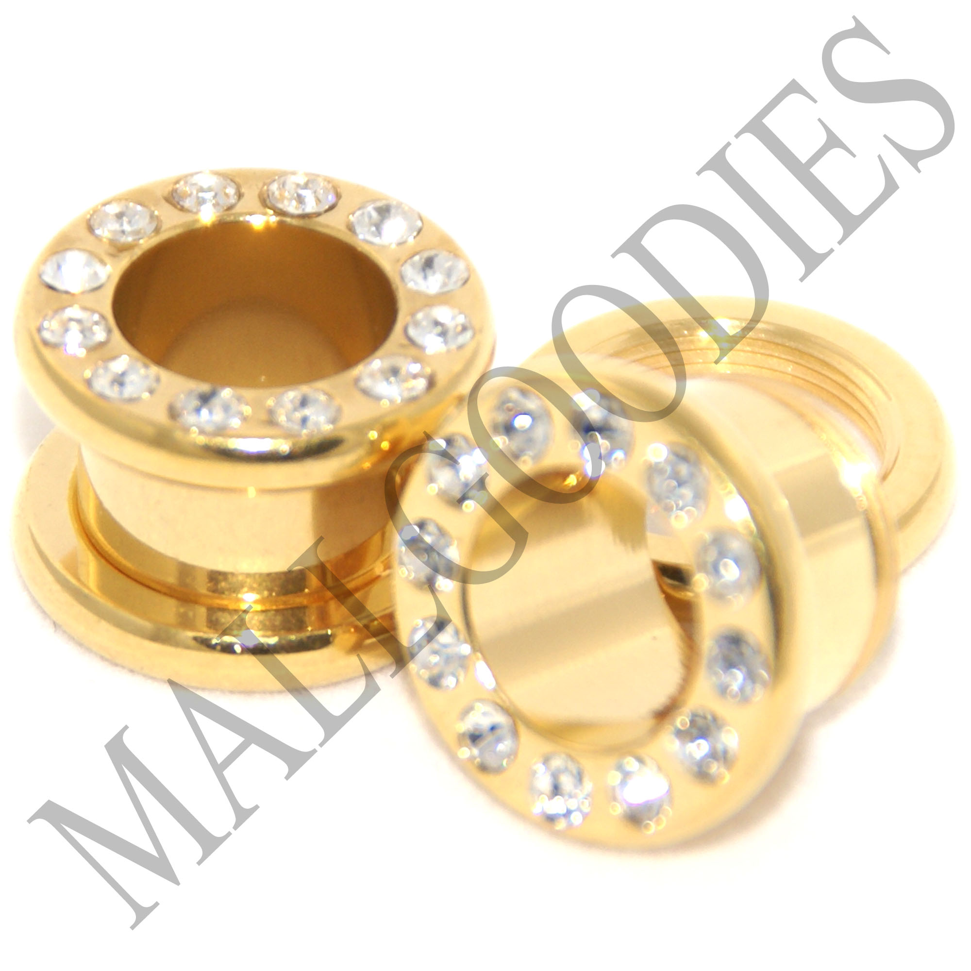 0392 Screwon Gold CZ Tunnels 00 Gauge 00G Plugs 10mm eBay
